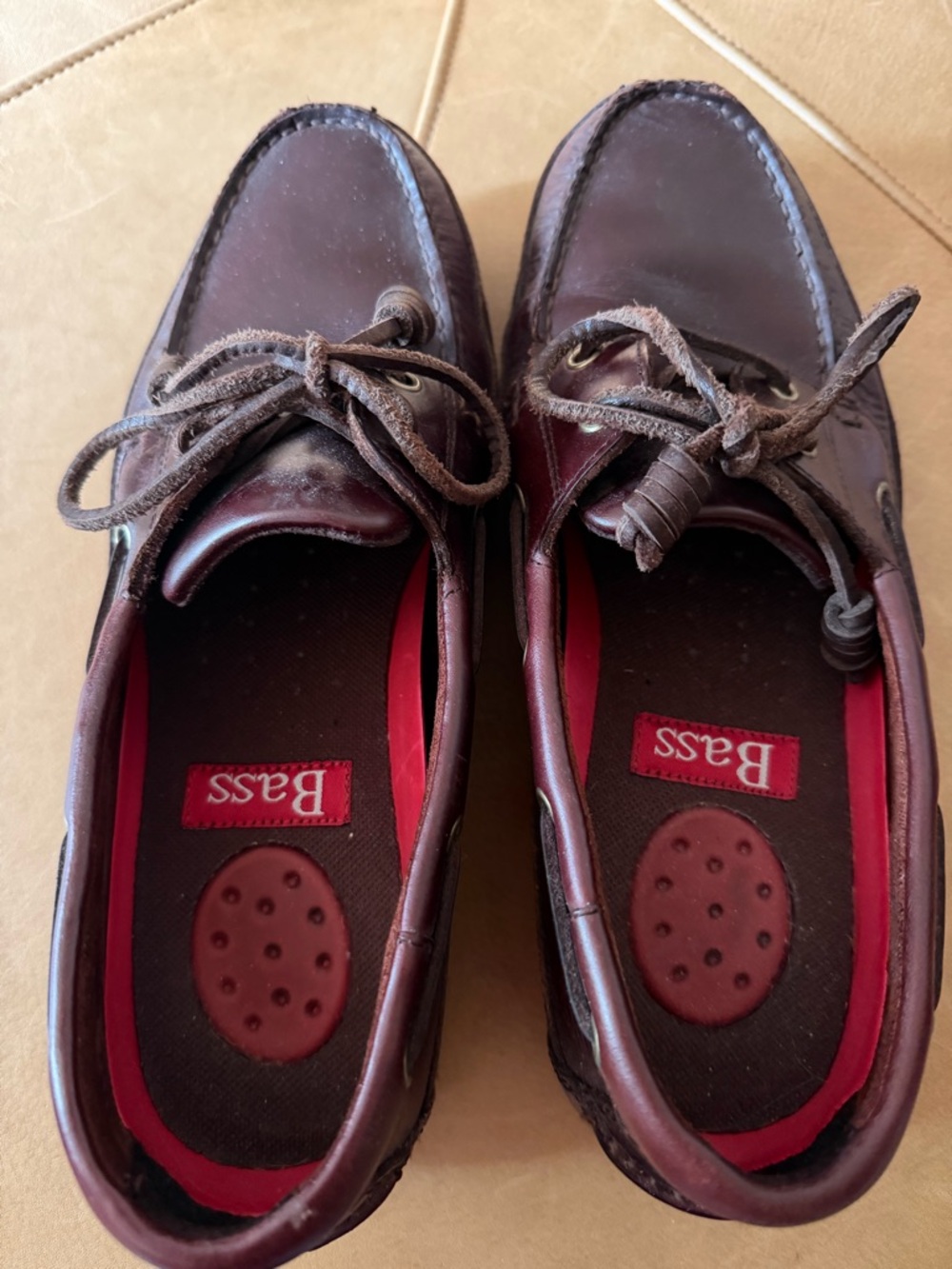 Bass Men’s Dark Brown Leather Boat Shoes with Red Inners